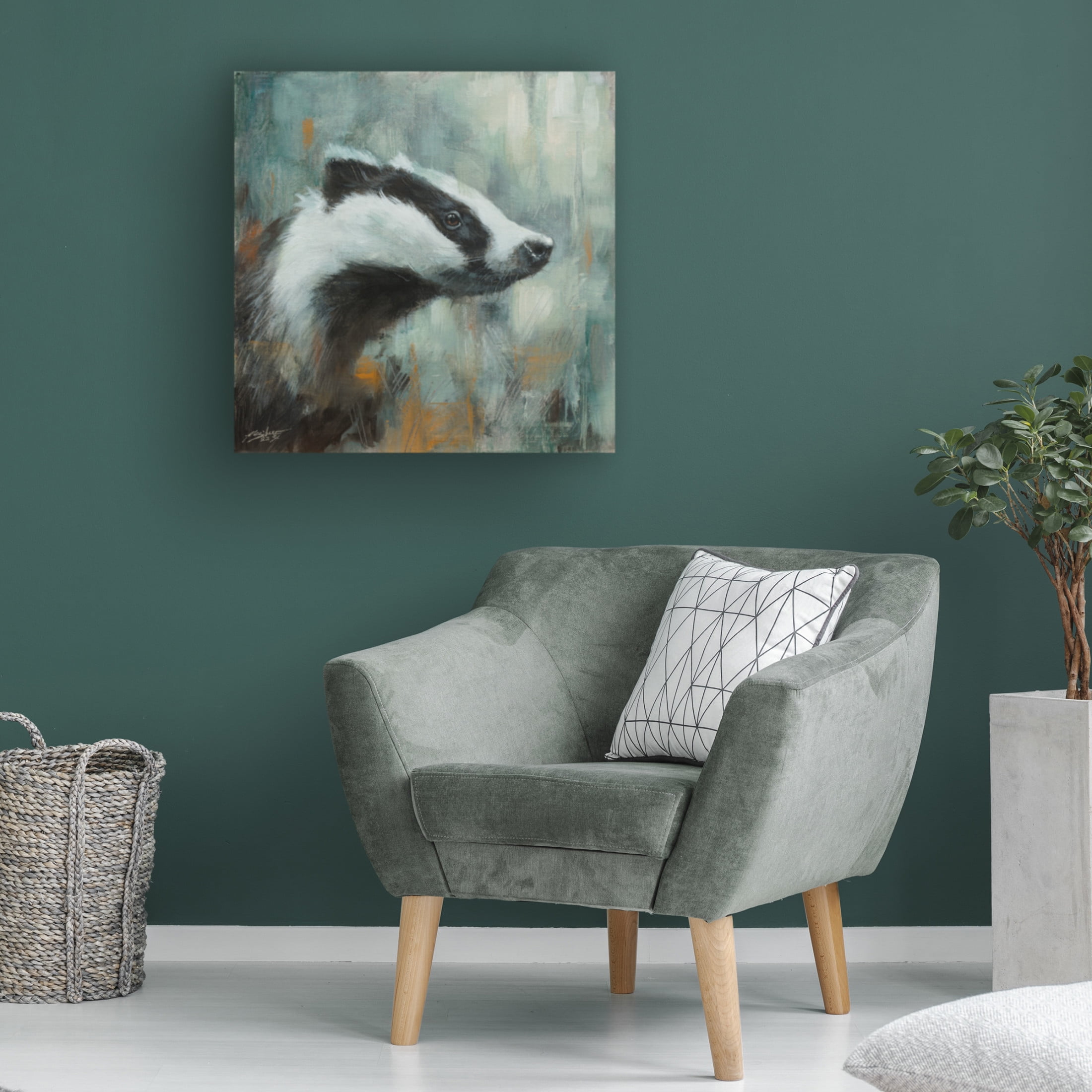 Canvas Wall Art - John Silver 'Badger' Wall Art for Living Room, Bedroom, or Office Décor by Trademark Fine Art - 14 x 14 Inches
