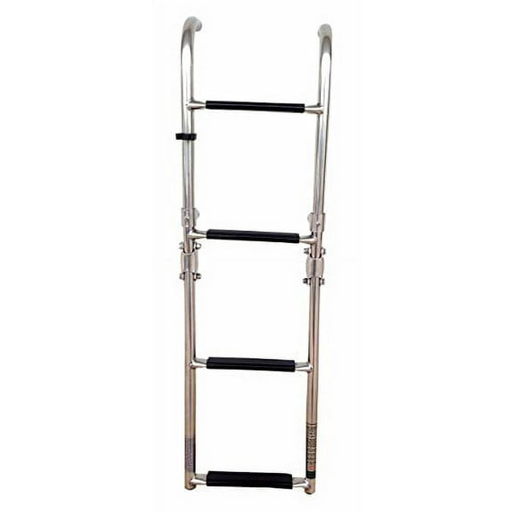 Pactrade Marine Boat Foldable Stainless Steel Four Step Ladders Stern Mount with Rubber Grips