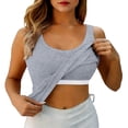 thumbnail image 3 of TrendOFT Womens Tank Tops with Built in Bras High Neck Fitted Crop Tops Spaghetti Strap Camisole Layering Basic Shirts Light Gray S, 3 of 9