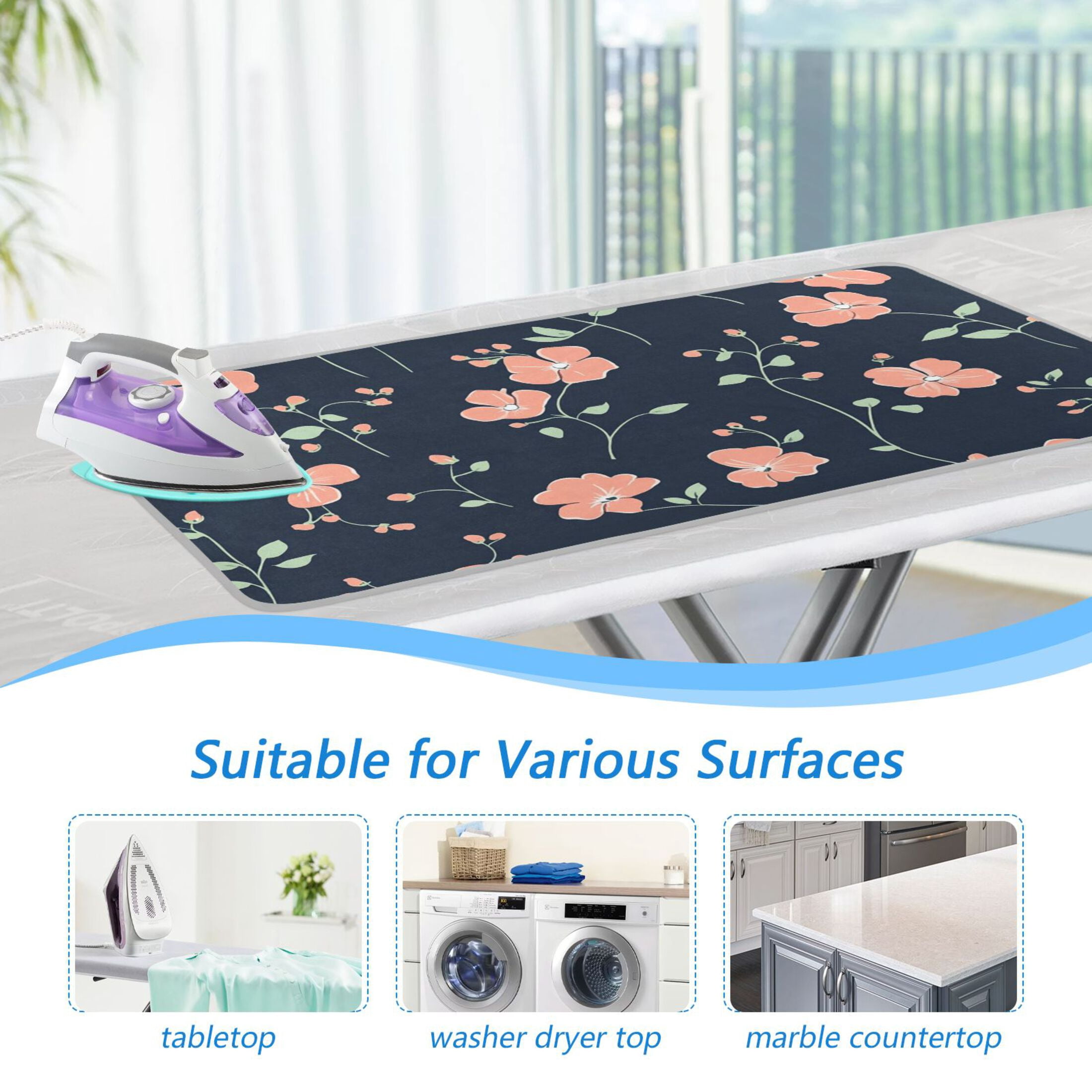 Elegant Small Flowers with Leaves Ironing Mat Blanket Portable Travel Ironing Pad Heat Resistant Pad 47.2" x 27.6”