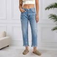 thumbnail image 2 of Womens Jeans Distressed Straight Leg Non Stretch Denim Jeans Classic Everyday Casual Solid Blue L, 2 of 5
