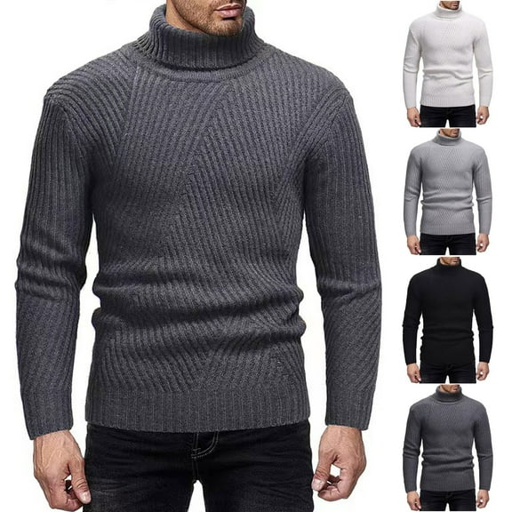 Zedker Men's Turtleneck Sweaters Winter Warmth Crewneck Pullover Sweater Casual Cable Knit Comfort Heavy Long Sleeve Sweaters Black L