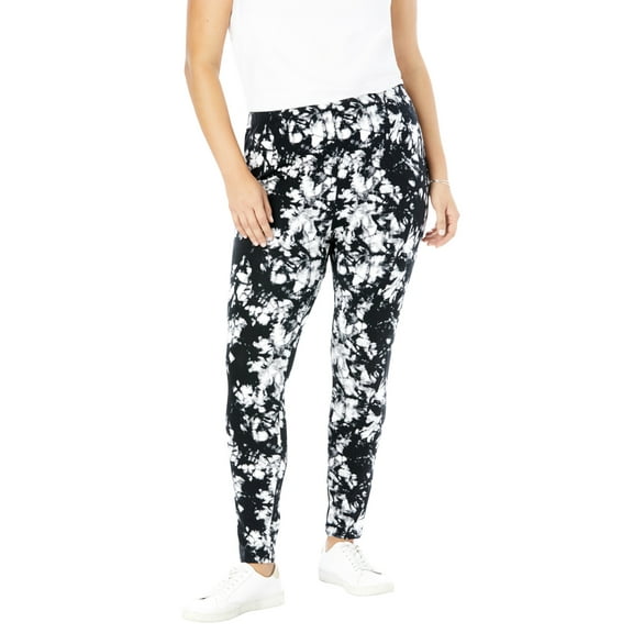 Woman Within Plus Size Stretch-Cotton Knit Pull-On Printed Leggings