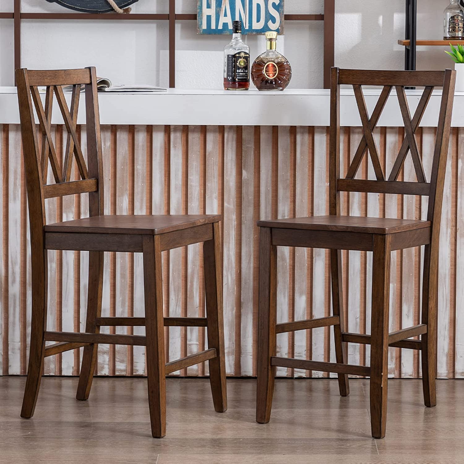 Duhome Wooden Counter Height Stools Set of 2, Farmhouse Bar Stools with