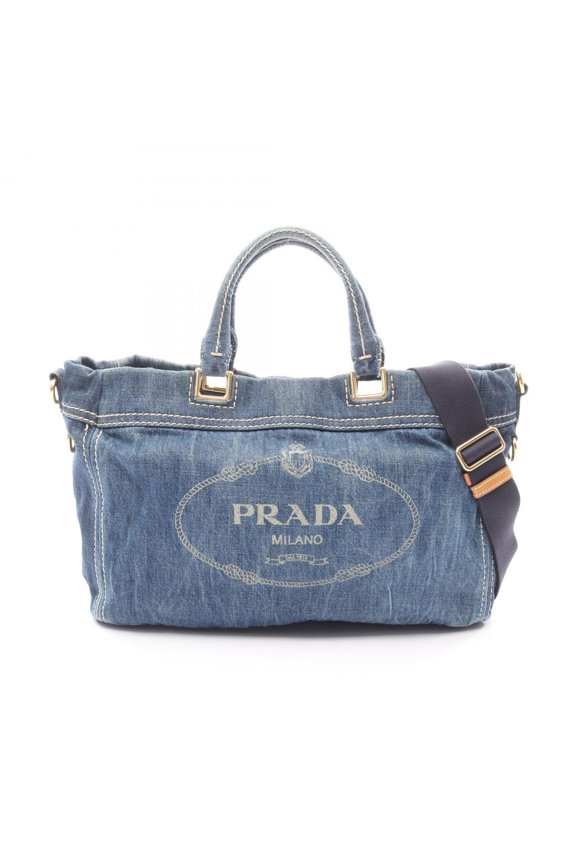 Pre-Owned Prada Denim Canapa Tote Bag, Navy Blue, BN2069