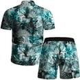 thumbnail image 4 of Danhjin Men's Hawaiian Shirt and Short Pants 2 Piece Vacation Outfits Sets Casual Button Down Beach Floral Suits on Clearance, 4 of 9