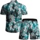 thumbnail image 4 of Conjunto casual de blusa y pantalones de playa de manga corta con estampado de botones para hombre Pompotops oipoqjl51599, 4 of 9