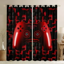 42"Wx63"L Gaming Window Curtains Room Red Game Console 3D Gamer 30%-50% Blackout Curtains Teen Geometric Gamepad Curtains & Drapes Bedroom Dorm Decor,Black