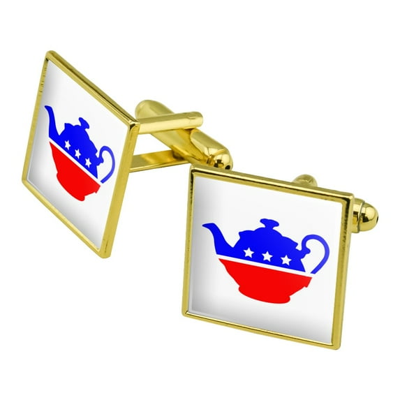 Tea Party Movement Political Square Cufflink Set - Silver or Gold