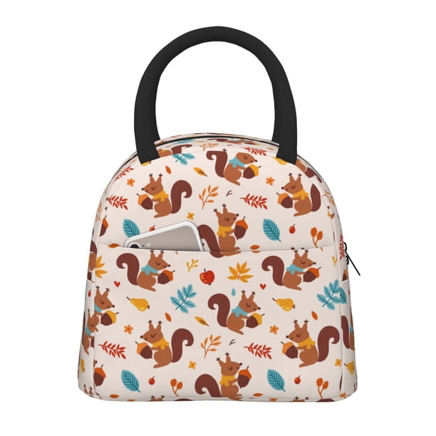 Fotbe Forest Squirrel Nuts Bolsa de Almuerzo con Estampado, Lonchera Aislada, Contenedor de Comida Reutilizable Tipo Cooler a Prueba de Fugas