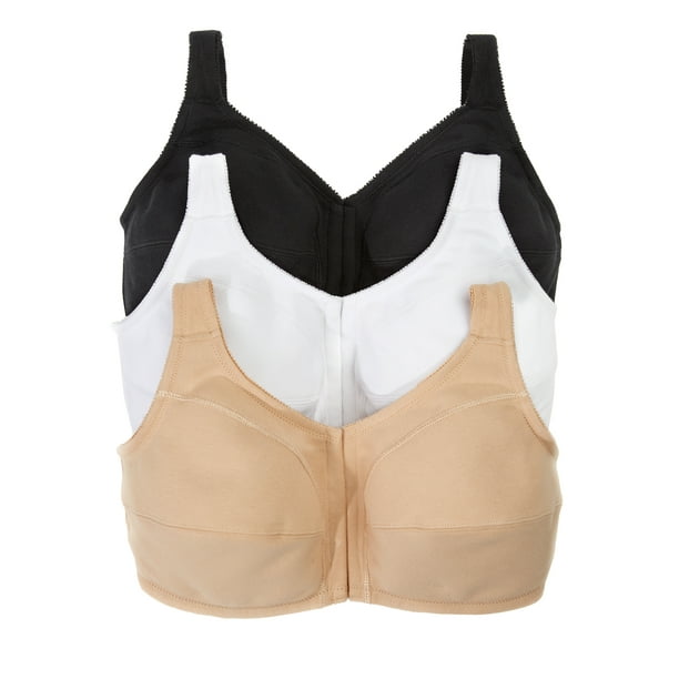 Comfort Choice Women's Plus Size 3Pack FrontClose Cotton Wireless Bra