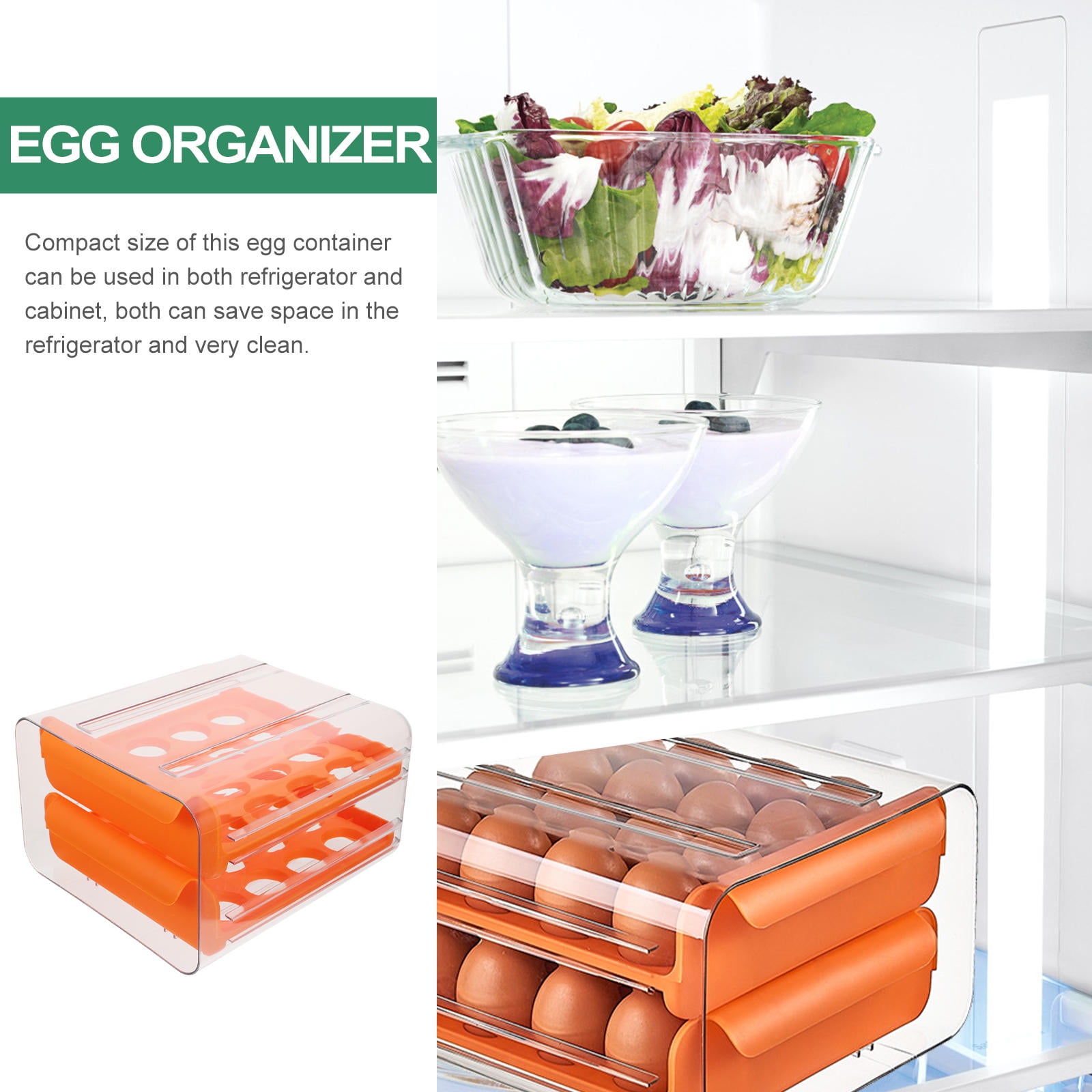 LABSERRON Orange Refrigerator Egg Storage Box Stable Compact Space Saving Egg Organizer