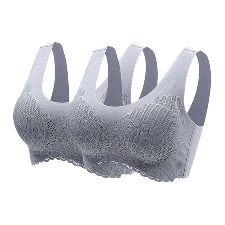 ALLLIST Lace Underwear for Women 2 Pack Plus Size Latex Bras Gray Removable Cup Soft Plian Women s Lingerie Size 2XL