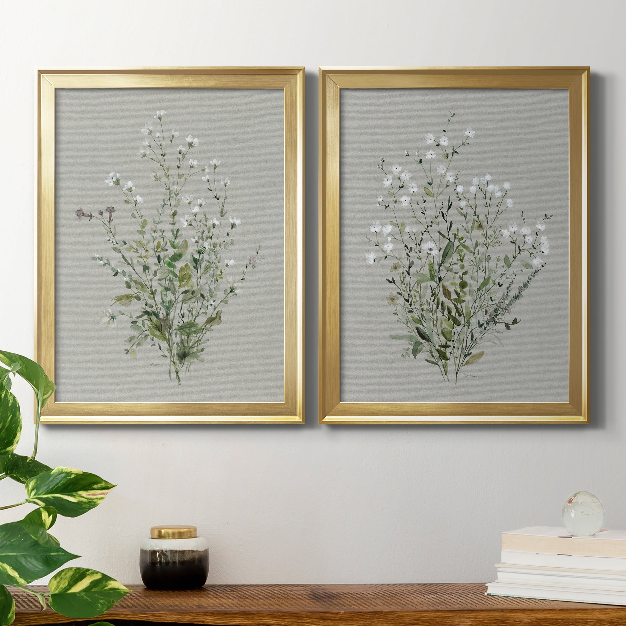 2 Piece Set Bouquet of Grace I Premium Framed Canvas - Ready to Hang - 22.5 x 30.5 Each - Gold Frame