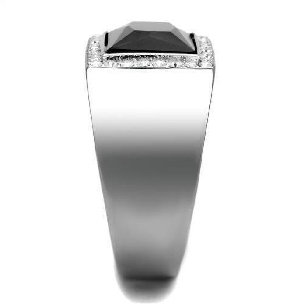Mens Ring Black Silver Stainless Steel Ring with Synthetic Onyx in Jet