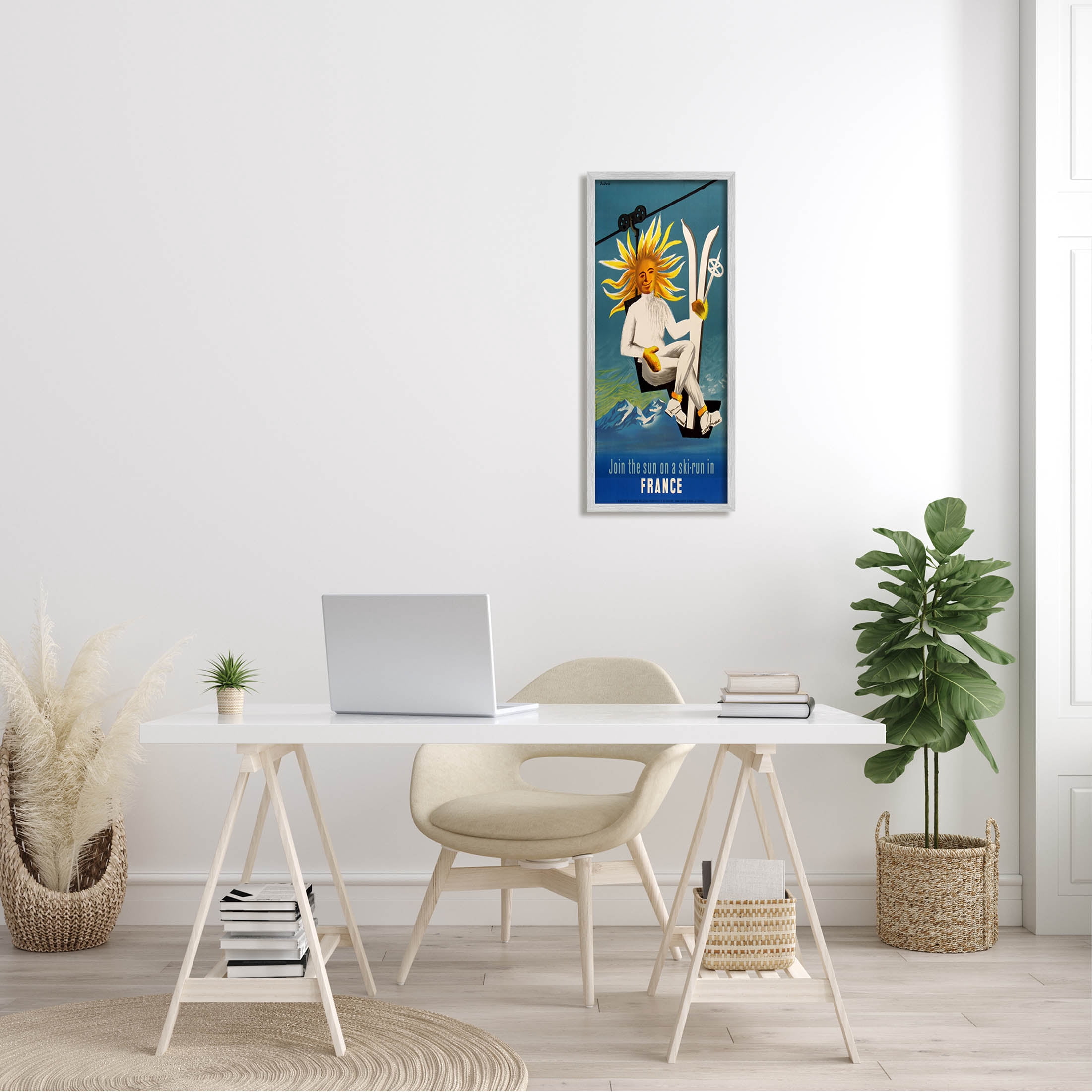 Stupell Industries Sun Skiing In France Phrase Graphic Art Gray Framed Art Print Wall Art, Design by Marcus Jules