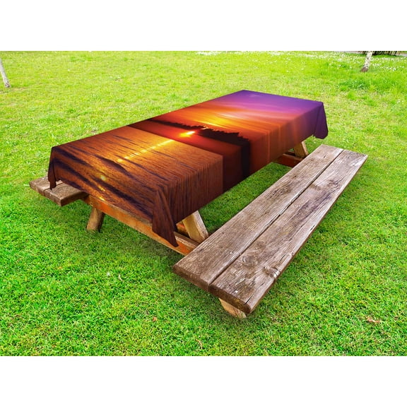 Ocean Outdoor Tablecloth, Romantic Sunset on The Beach Sun Rays Reflection on the Sea Colorful Sky Picture, Decorative Washable Fabric Picnic Table Cloth, 58 X 84 Inches,Orange Purple, by Ambesonne