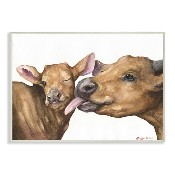 Stupell Industries Baby Cow Family Animal Watercolor Painting Wall Plaque Art by George Dyachenko