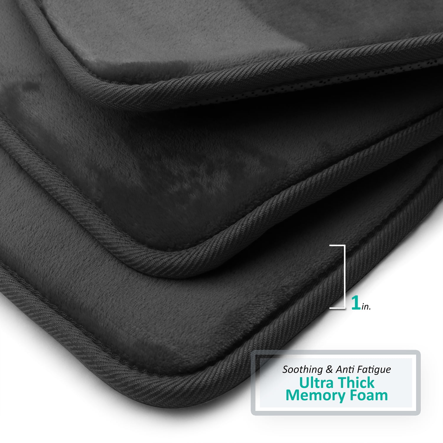 Clara Clark Solid Print Black Memory Foam Bath Rug Set, 17" x 24", Machine Washable (2 Count)