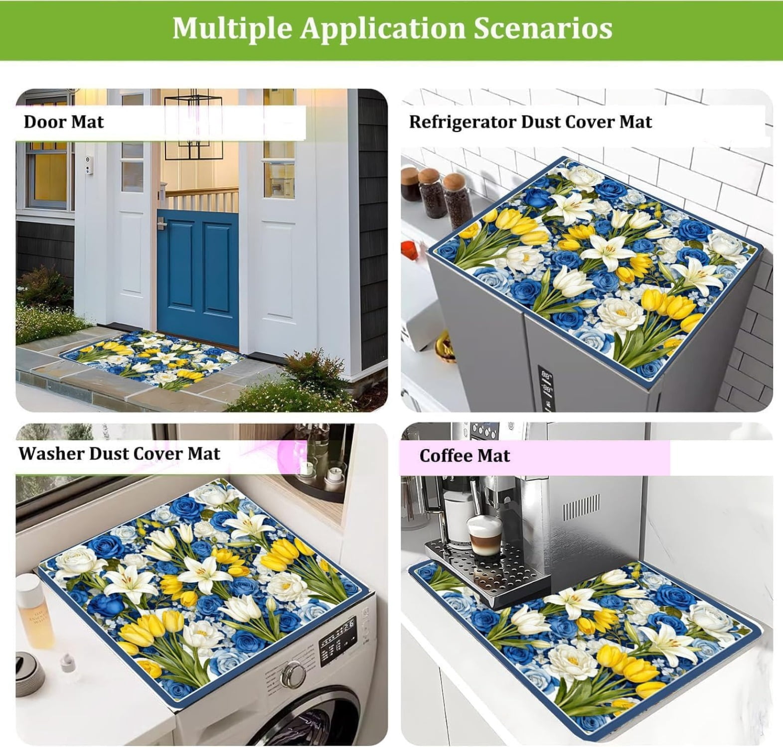 Flowers Washer Dryer Top Cover Mat Dust Cover Pad for Washer Dryer,Creative Anti-slip Washing Machine Top Protector Mat for Laundry Room (Laser Gilding, 23.6" x 19.7")