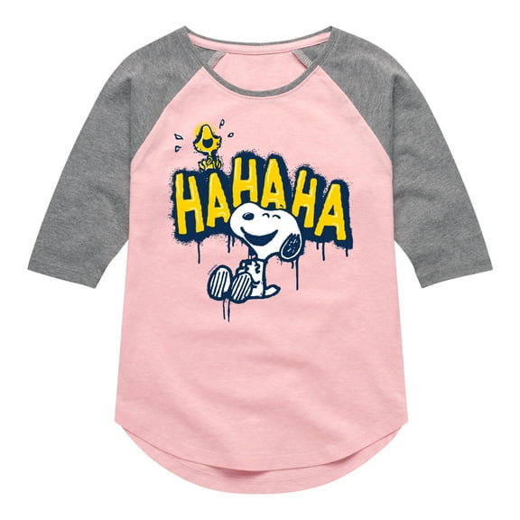 Peanuts - Ha Ha Graffiti - Toddler And Youth Girls Raglan Graphic T-Shirt