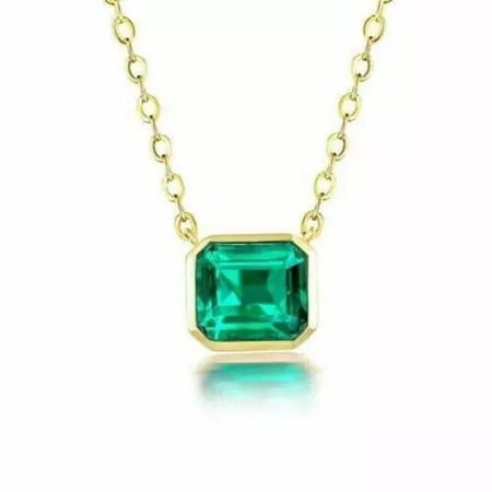 2Ct Emerald Cut Lab Created Green Emerald Yellow Gold Plated Solitaire Pendant