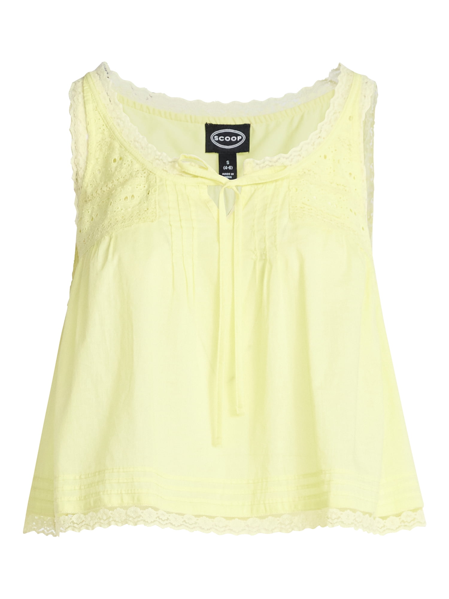 Scoop Women's and Women's Plus Flowy Cotton Tank Top with Lace Trim, Sizes XS-4X