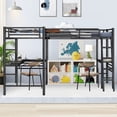 thumbnail image 2 of Twin Size Loft Bed with 2 Beds in 1 for Kids Teens Adults, Metal Loft Bed Frame with 2 Built-In Desks, Twin Size 2 Beds in 1 Loft Bed with Ladder & Full-Length Guardrails for Bedroom, Black, 2 of 6