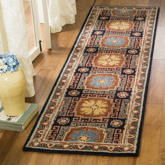 SAFAVIEH Heritage Berach Floral Wool Runner Rug, Navy/Orange, 2'3" x 8'