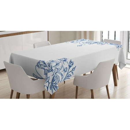 

Vintage Blue Tablecloth Vintage Style Floral Design with Peony Blossoms Buds and Roses Rectangular Table Cover for Dining Room Kitchen 60 X 90 Inches Cobalt Blue and White by Ambesonne