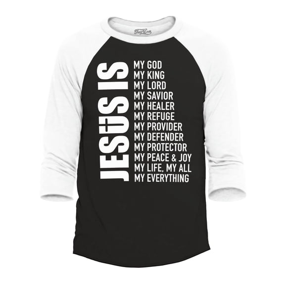 Shop4Ever Men's Jesus is My Everything My God, My Lord, My Savior Raglan Baseball Shirt X-Small Black/White