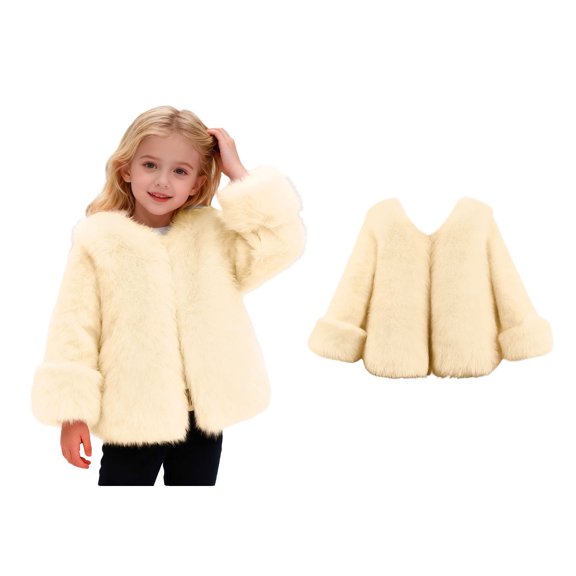 Toddler Winter Jacket Girls Beige Fluffy Coats Jacket Girls Warm Winter Coat Girls' Outerwear Jackets & Coats 3-4 Years