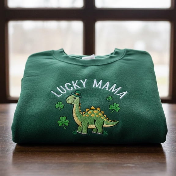 Lucky Mama Embroidered Sweatshirt, Dinosaur Mom Crewneck, St Patricks Day Mama Hoodie, Saint Patrick Day Gift for Women