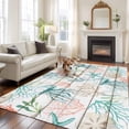 thumbnail image 2 of 5x8 Area Rugs for Living Room, Teal Red Jellyfish Coastal Non Slip Area Rugs for Kitchen Bedroom Entryway, Vintage Beach Coral Starfish Nautical Washable Carpet Runner Rug Floor Mats for Bedroom, 2 of 8