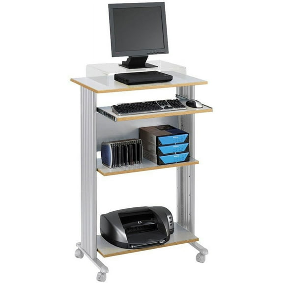 Pemberly Row Standing Computer Cart Workstation in Gray