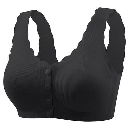 Cavosen Front Closure Bras for Older Women No Underwire Ice Silk Seamless Everyday Bras Wirefree Push up Solid Bralette Oversized Padded Fixed Cup Comfortable Breathable Underwear
