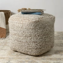 Ox Bay Shiela Square Ivory/Natural Distressed Indoor Pouf Ottoman, 18"H x 18"W