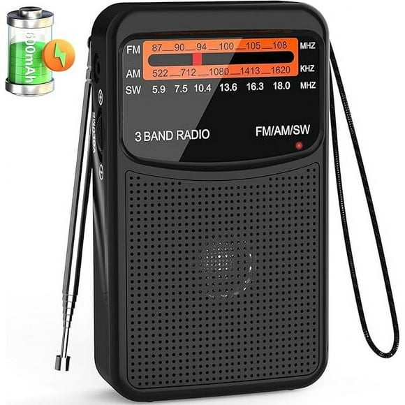 Portable AM/FM/SW Radio with Best Reception - Small Transistor Radio with Rechargeable Battery