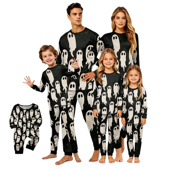 Halloween Family Matching Pajamas Sets, Halloween Family Loungewear, Ghost Printed Holiday PJS Sleepwear, Spooky Season Family Uniform Home Pajamas for Indoor Leisure Halloween Party for Family