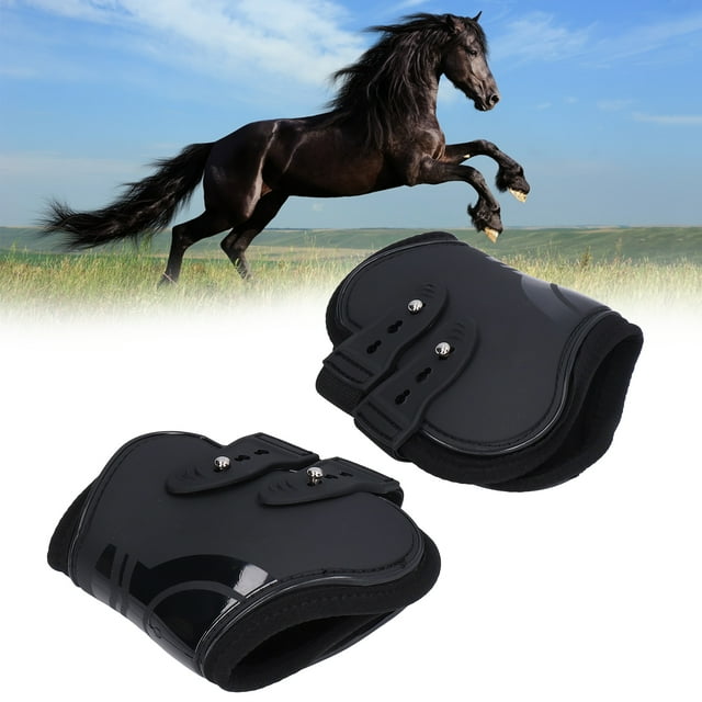 Horse Tendon Boots Set, Sturdy Horse Boot Adjustable Open Straps PU Shell Buffering for Horses Black Hind Legs