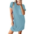 thumbnail image 4 of Chiclily Women's Summer Short Sleeve Dresses Crewneck Ribbed Mini Tshirt Dress, Blue M, 4 of 6