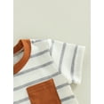 thumbnail image 5 of Franhais Baby Boys 2Pcs Summer Outfits, Short Sleeve Striped Print Pocket Tops + Shorts Set, 5 of 7