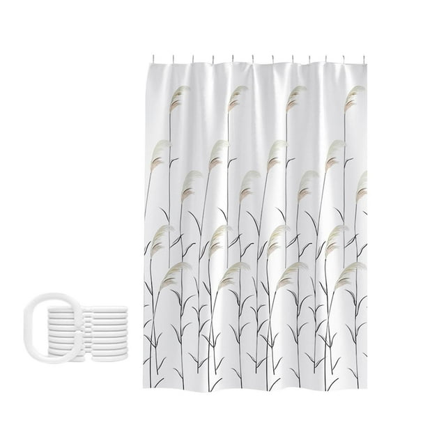 Qiweii Reed Pattern Waterproof Shower Curtain,No Drill Partition for Bathroom and Bathtub