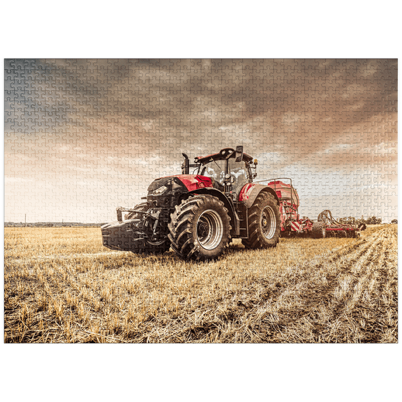 MyPuzzle - Modern Red Tractor During Seeding - Premium 1000 Piece Jigsaw Puzzle for Adults