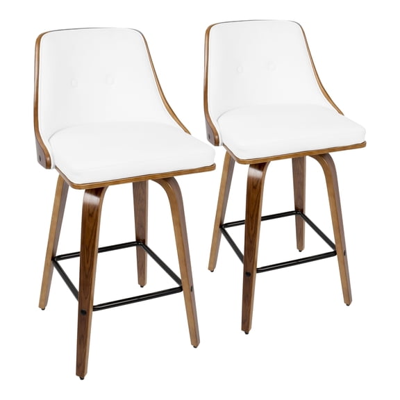 Gianna 26" Mid-Century Modern Counter Stool in Walnut with White Faux Leather by LumiSource - Set of 2