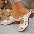 thumbnail image 4 of Womens White Mary Jane Mules Block Heel Slip On Sandals Cut Out Perforated PU Faux Leather Casual Summer Shoes,Size 42, 4 of 8
