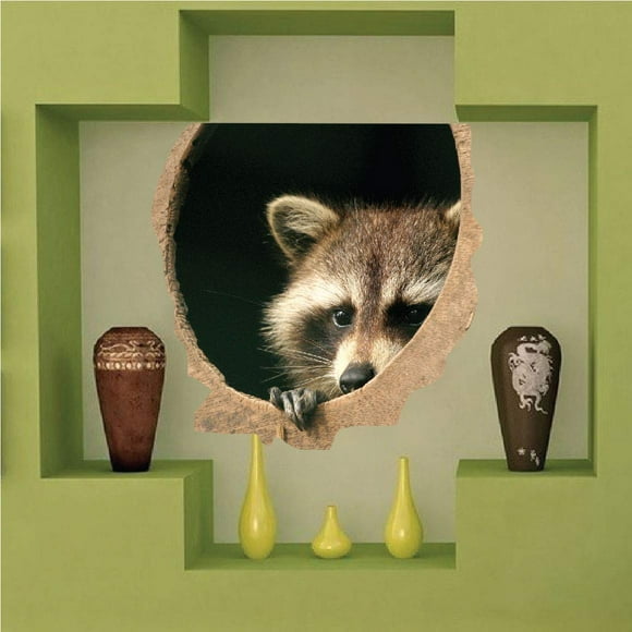 Raccoon Home Decor - Wild Animal Wall Decal Mural Sticker, Removable Tree Raccoons Bedroom Peel and Stick Apartment Decoration, a39