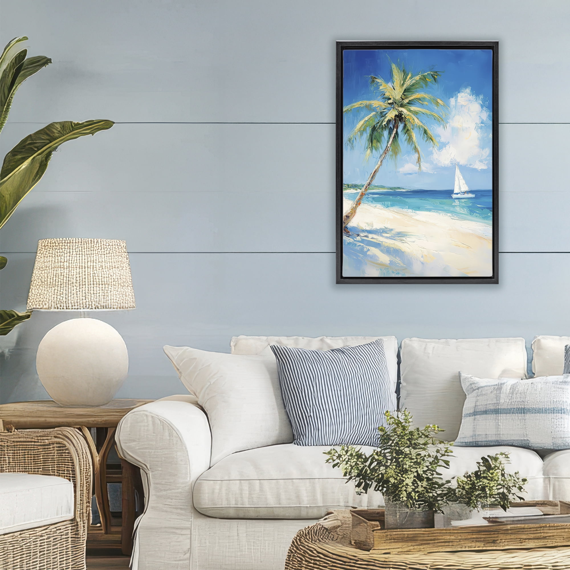 Stupell Industries White Clouds & Sails Black Framed Floater Canvas Wall Art, design by Petal Prints Design
