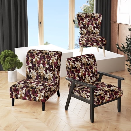 Designart "Flourishing Royal Victorian IV" Gold Floral Upholstered Accent Chair - Cottage Arm Chair For Bedroom