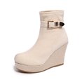 thumbnail image 3 of Wovix Women's Wedge Booties Fashion Faux Suede Side Zipper Boots Chelsea Dress Ankle Booties Thick Heel Round Toe Ankle Shoes Trendy Daily Beige 41, 3 of 7
